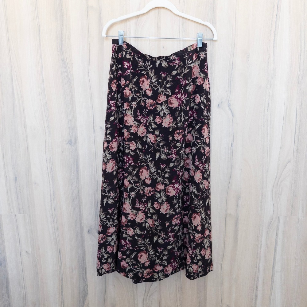 Vintage‎ Chelsea Campbell Silk Floral Midi Skirt Size 12 Brown Y2K 90s Romantic